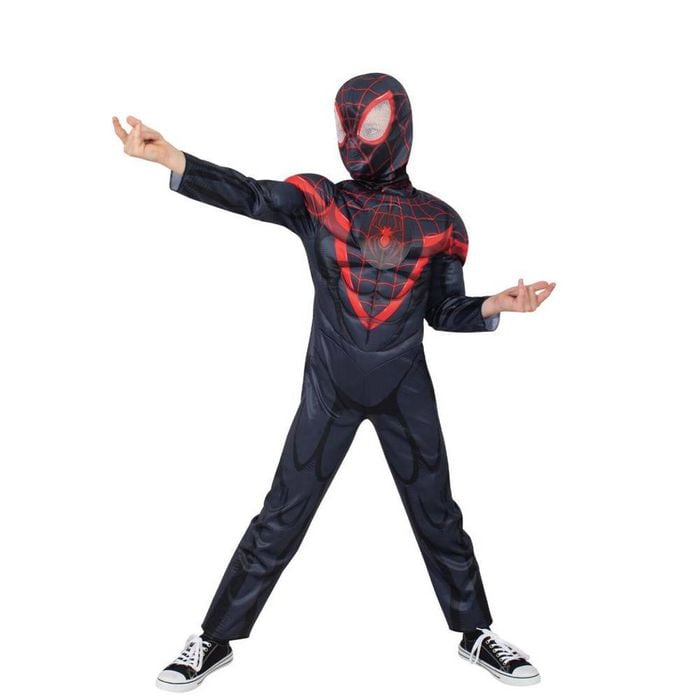 Miles Morales Deluxe Halloween Costume Child Spider-Man Suit with Muscles and Mask, 9-10-YRS