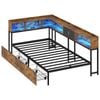 Ufurniture King Single Corner Bed Frame With Storage Drawers Led Light Shelves And Charging Station Brown