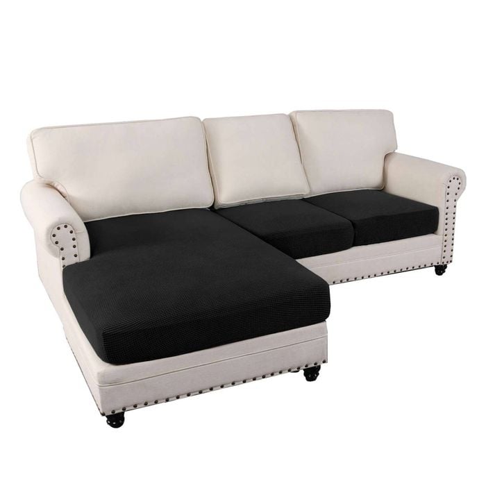 Smarcute L-shaped Sectional Sofa Covers Couch Lounge Cushion Cover (seat Only: 1 Chaise + 2 Seat Cover, Black)
