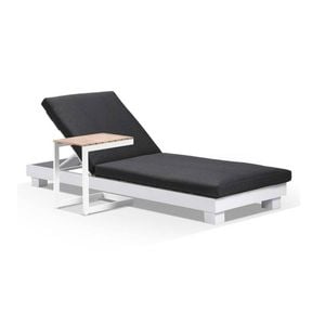 Santorini Aluminium Sun Lounge White With Side Table & Denim Grey Cushions