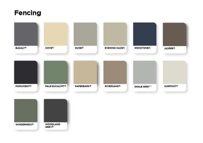 Fencing colour palette options.