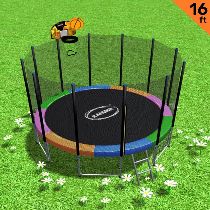 Kahuna Blizzard 16 ft Trampoline with Basketball Rainbow