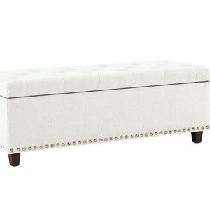 Toby Linen Ottoman Bench with Storage - Beige