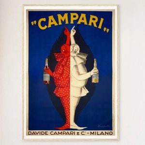 Galrie Davide Campari Clowns Vintage Art Nouveau Poster - Red and White Design Artwork, Wood Frame, A1 60 x 84cm (23 x 33inch)