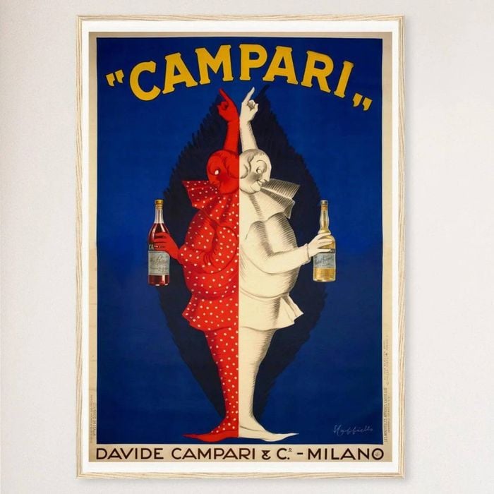 Galrie Davide Campari Clowns Vintage Art Nouveau Poster - Red and White Design Artwork, Wood Frame, A1 60 x 84cm (23 x 33inch)