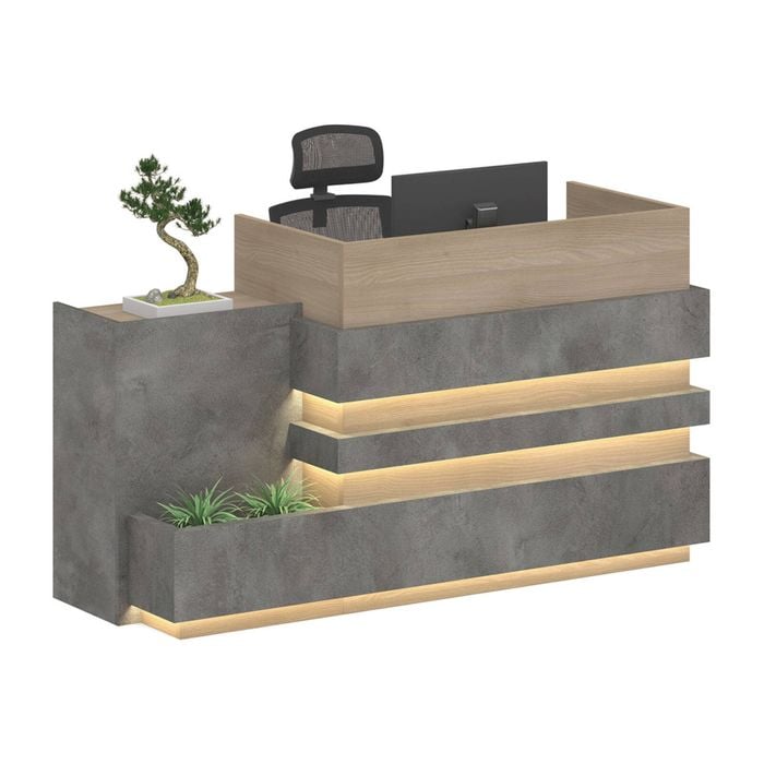 Modern Furniture KERAN  Reception Desk Left Panel - Acacia & Carbon Grey Colour