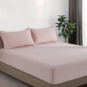 CleverPolly Vintage Washed Microfibre Fitted Sheet Set with Matching Pillowcases (Pink, Queen)