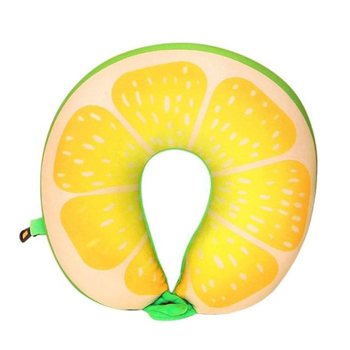 Catzon Travel Pillow Cartoon Fruit Foam Particles Headrest-Yellow Orange