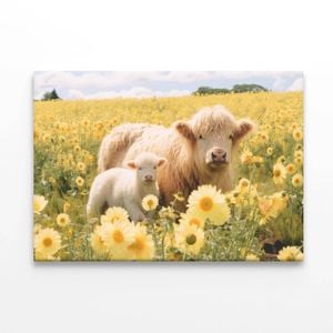 Cows Standing With Flowers  Print 100% Australian Made 120 x 90cm  (Stretched)