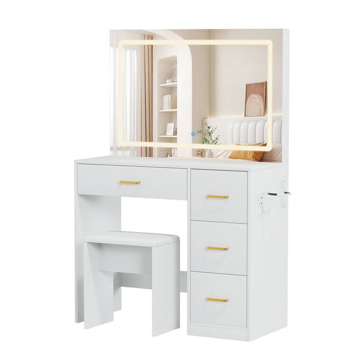 Advwin Makeup Vanity Desk with Large LED Mirror Charging Station White ...