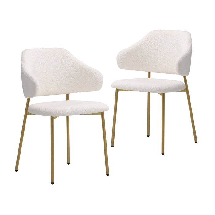 Oikiture 2PC Dining Chair Sherpa White&Gold