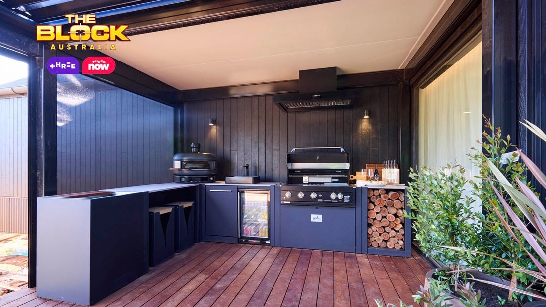 Outdoor area with a Barbecue and kitchen in it on decking.