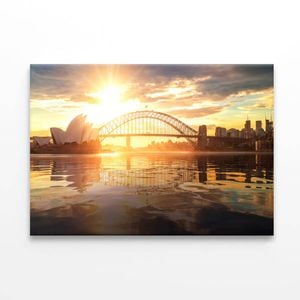 Sydney Harbour Sunrise with Opera House and Bridge  Print 100% Australian Made 120 x 90cm  (Stretched)
