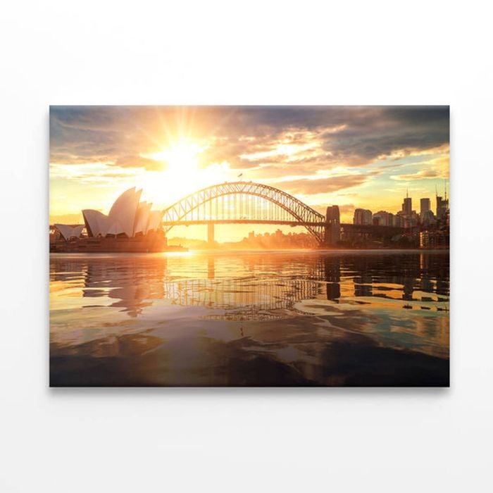 Sydney Harbour Sunrise with Opera House and Bridge  Print 100% Australian Made 120 x 90cm  (Stretched)