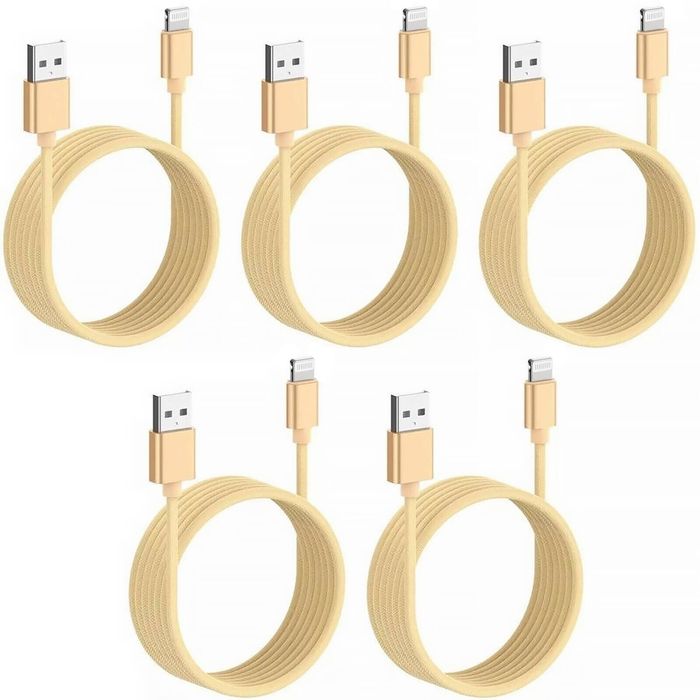 iWill 5 Pack 1m Data Transfer Charger Charging USB Cable Cord for Apple iPhone iPad iPod Bulk Braided Gold Strong Nylon