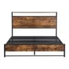 IHOMDEC Queen size  Heavy Duty Metal & Wood Bed Frame Base Mattress Platform BED01 Rustic Dark Brown