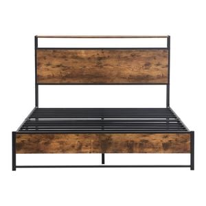 IHOMDEC Queen size  Heavy Duty Metal & Wood Bed Frame Base Mattress Platform BED01 Rustic Dark Brown