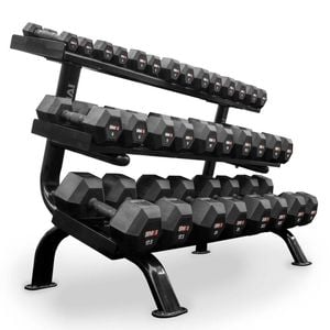Smai Rubber Hex Dumbbell Set 1-25kg (pair) With Storage Rack - Black