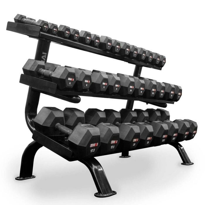 Smai Rubber Hex Dumbbell Set 1-25kg (pair) With Storage Rack - Black