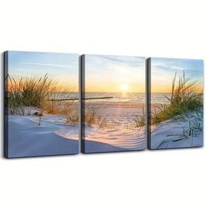 3pcs Beach Sunset Print 100% Australian Made 3 x 60x90cm  (Stretched)