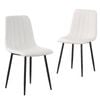 Bribrion X2 Dining Chairs With Black Metal Legs Upholstered Faux Leather Seats Channel Back Modern Kitchen Pu White