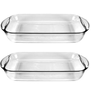 2x Anchor Hocking Fire King 34x28cm 4L Rectangular Glass Baker Dish Clear