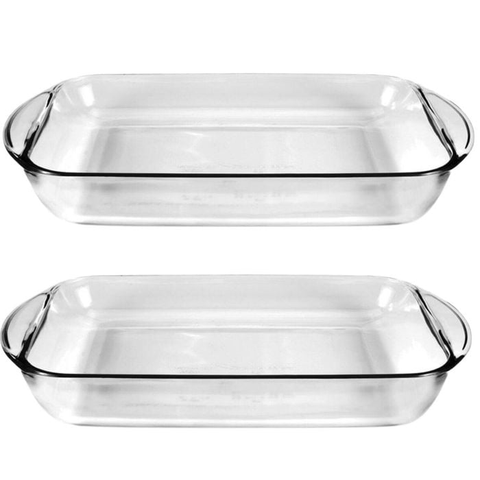 2x Anchor Hocking Fire King 34x28cm 4L Rectangular Glass Baker Dish Clear