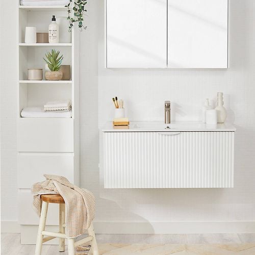 CIBO 900mm White Ripple Wall Hung Bathroom Vanity - Bunnings Australia