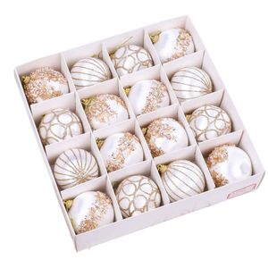 Catzon 16 Pcs Shiny Christmas Baubles Silk Wrapped with Rhinestone Sequins for Party Decor-White
