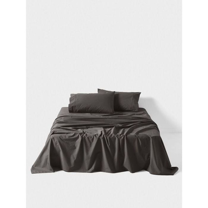 Linen House King Cotton Sateen Sheet w/ Pillowcase Set - Charcoal