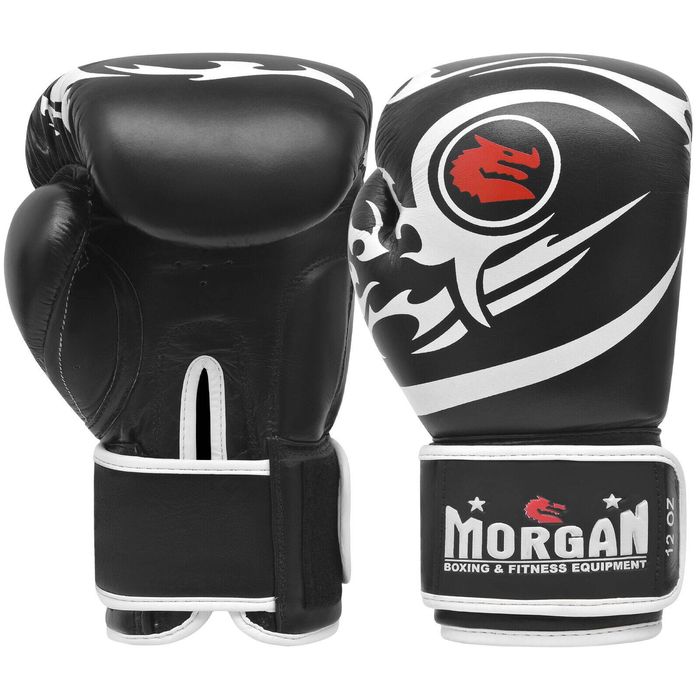 Morgan Elite Boxing & Muay Thai Leather Gloves (8 -12 & 16oz) [8oz  Black]