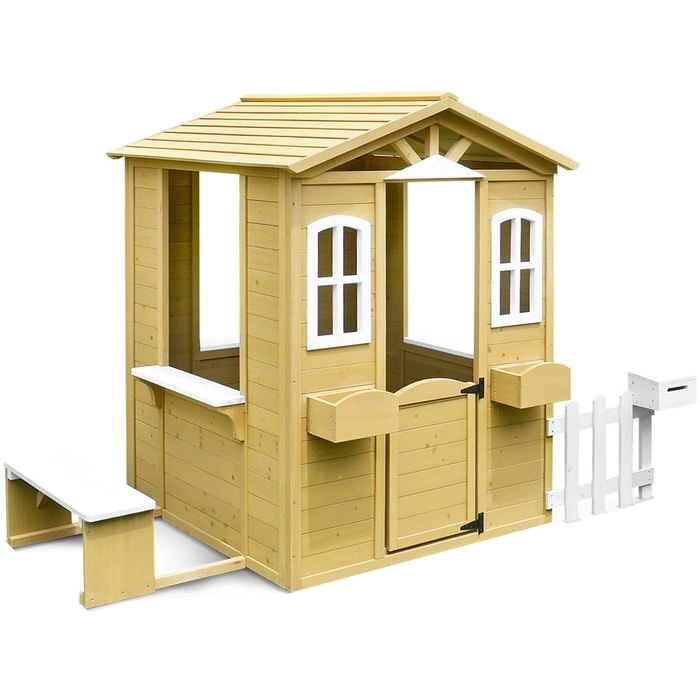 Teddy Wooden Cubby House With Picket Fence - V2