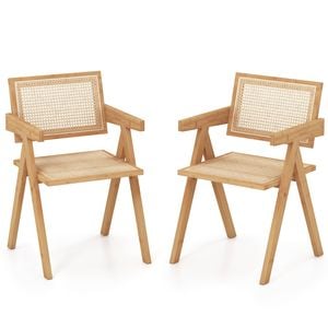 Costway 2pcs Rattan Dining Chair Bamboo Armchair