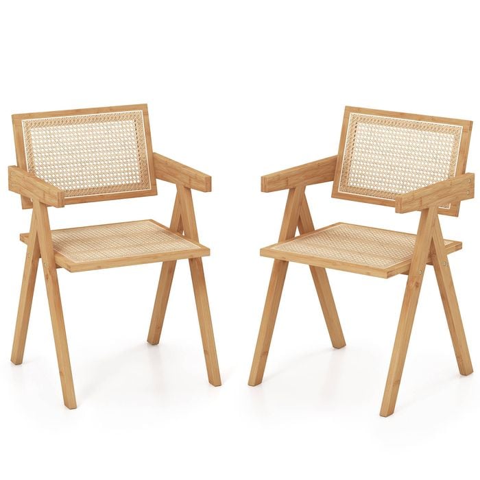 Costway 2pcs Rattan Dining Chair Bamboo Armchair