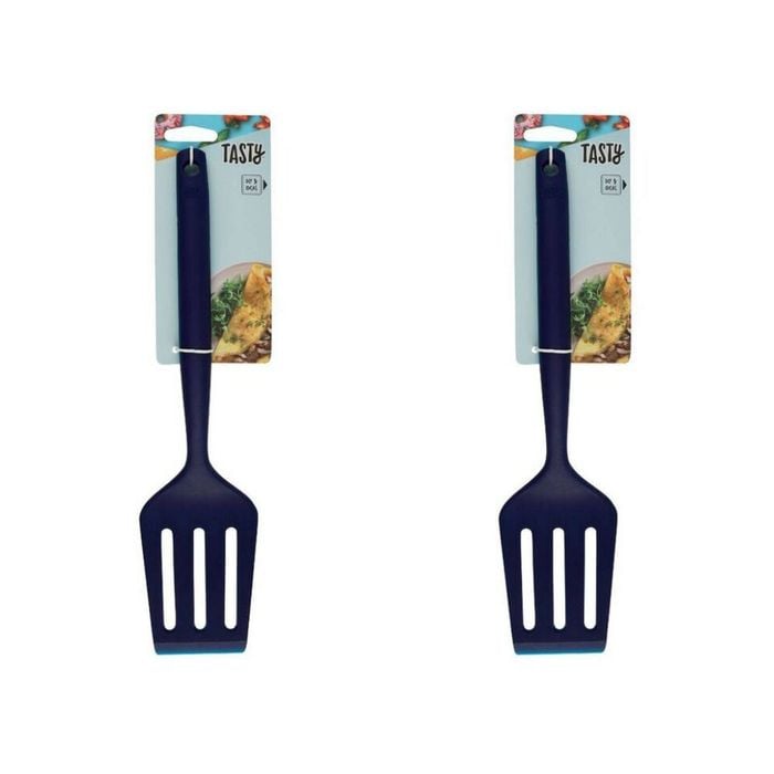 2x Tasty Silicone Slotted Turner Kitchen Frying/cooking Utensil 35.5cm Dark Blue