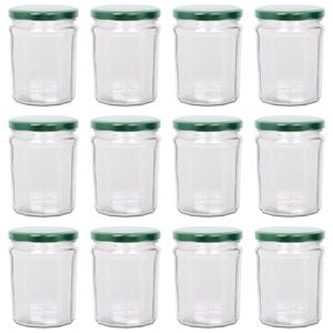 Argon Tableware Glass Jam Jars with Green Lids - 380ml - Pack of 12