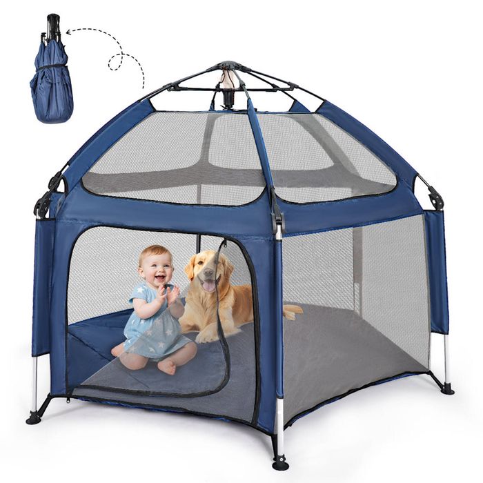 Foldable Playpen Lightweight Pop-Up Playpen Safe and Sun Protection with Uv Canopy