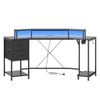 Ufurniture 185cm Led U Shape Gaming Desk With Power Outlets, Monitor Stand, Storage Drawers & Pc Stand, Black