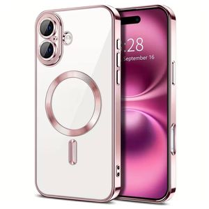 For Apple iPhone 17 MagSafe Magnetic Case with HaloLock Shockproof Protective Electroplating Clear Cover (Rose Gold)