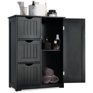 Costway Bathroom Floor Cabinet Wooden Side Storage Unit Organizer - Black