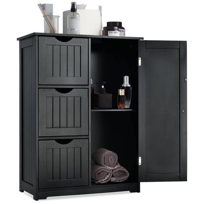 Costway Bathroom Floor Cabinet Wooden Side Storage Unit Organizer - Black