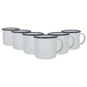 Argon Tableware 375ml Enamel Mugs - Navy Rim - Set Of 6 Metal Drinking Cups Coffee Teacup Mug Set Hot, Cold Drinks Cups