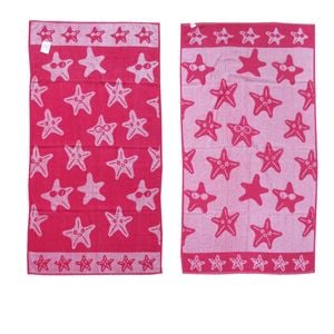 Jacquard Velour Cotton Rich Reversible Beach Towel 81 x 162 cm Hot Pink Stars