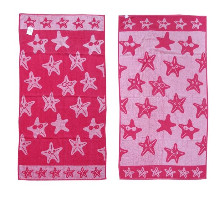 Jacquard Velour Cotton Rich Reversible Beach Towel 81 x 162 cm Hot Pink Stars