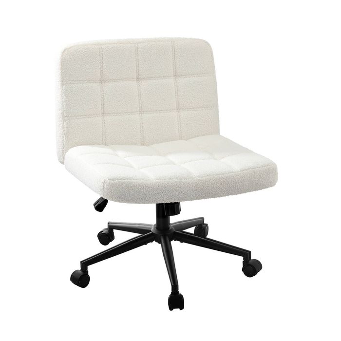 Oikiture Armless Office Desk Chair Boucle White