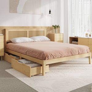 Oikiture Queen Wooden Bed Frame with 2 Storage Drawers