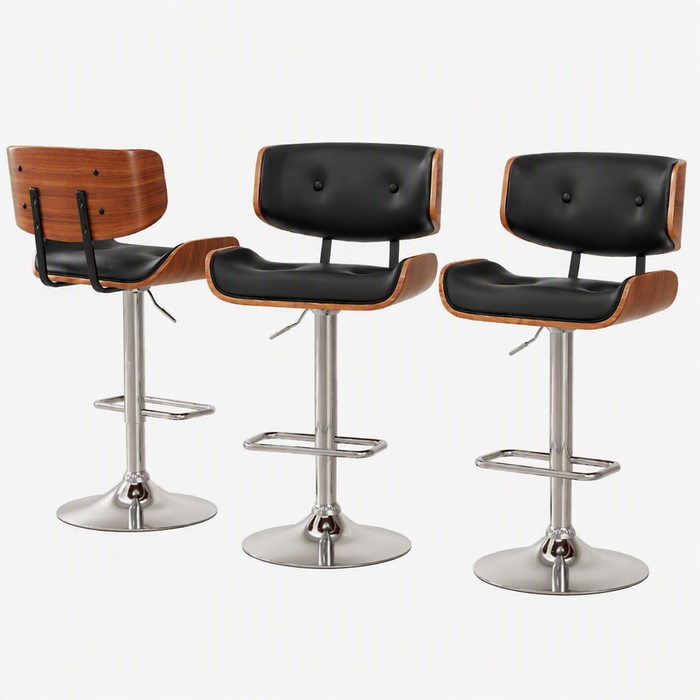 Artiss Bar Stools X3 Kitchen Counter Chair Gas Lift Swivel PU Cherry Black