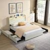 HOMFURN Queen Size Upholstered Bed Frame with 4 Drawers, USB&Led Lights, Beige