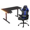 Advwin 140cm Black Gaming Desk RGB LED Light & Gaming Chair Black & Blue