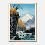 Galrie Stunning Scenic Mountain River Ukiyo-e Art Print for Home Decor, Wood Frame, 50 x 70cm (20 x 28inch)